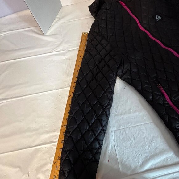 Reebok Women XL Quilted Hooded Jacket Black & Pink Full Zip Pockets Lightweight - Picture 7 of 11